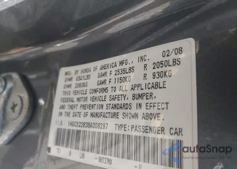 2008 Honda Accord 3.5 Ex-L z USA, uszkodzony, nr VIN 1HGCS22838A008297